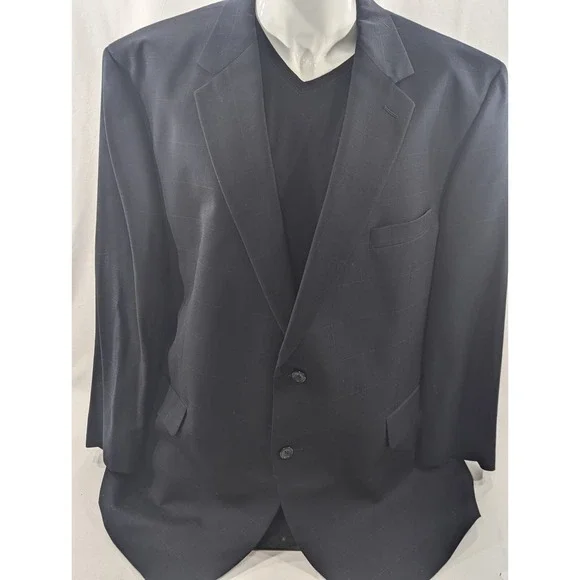 Jos. A Bank Blazer Coat Sport‎ Jacket Cashmere Wool Windowpane Black 50R 52